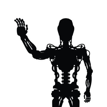 black robot silhouette waving hand clip art preview