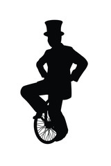 Magician on unicycle silhouette vector