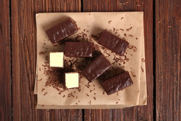 Soft chocolate covered candy filled with soft lemon meringue