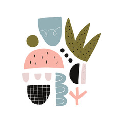 Modern abstract random cutout shapes seamless pattern art. Scandinavian style print. Nordic design for interior and other. Vector EPS