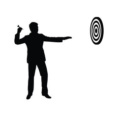 Business man throw a dart to target silhouette vector