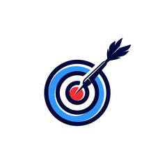Dart arrow game with feather and dartboard target flat icon logo Vector illustration isolated on white background