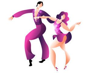 Fototapeta na wymiar Beautiful couple dancing Latin American dance of samba. Vector illustration in bright colors.