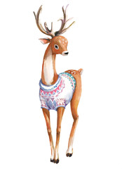 cute watercolor deer with sweater