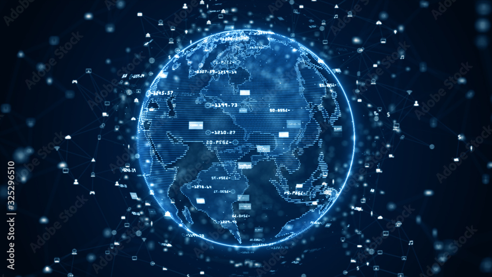 Poster technology network data connection, digital data network and cyber security concept. earth element f