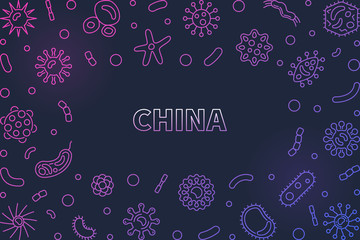 China with Viruses outline colored frame. Vector Virus in China concept illustration on dark background