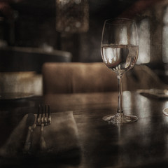 fork and knife serving in the interior of the restaurant / table in a cafe, food industry catering, menu