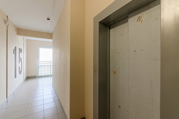 Russia, Moscow- October 19, 2019: interior room apartment public place, porch. doors, walls, corridors