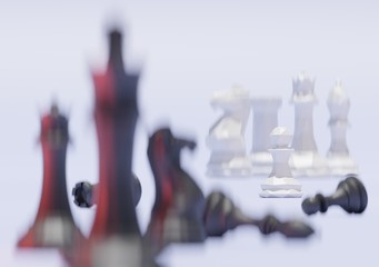 Focus chess pawn ready to promotion and move on to win. bokeh image on white background. 3D rendering