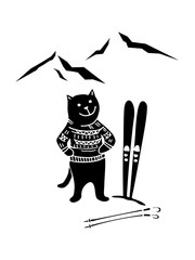 Obraz premium cat ski black on white