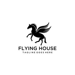Simple Elegance horse flying wings Vector linear icons and logo design 