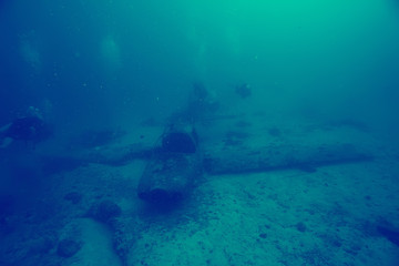 airplane scuba wreck / diving site airplane, underwater landscape air crash in the sea
