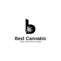 Creative Illustration luxury sign B with cannabis leaf logo template design