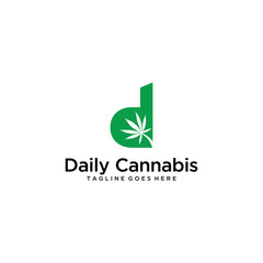 Creative Illustration luxury sign D with cannabis leaf logo template design