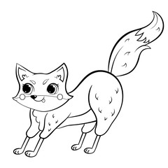 Coloring page outline of cute cartoon fox. Vector image isolated on white background. Coloring book of forest wild animals for kids