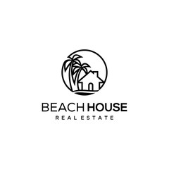 Creative beauty beach modern minimalist with house logo design Vector