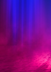 Dark abstract futuristic background. Laser neon blue and purple rays. Neon light, reflection on the...