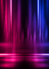 Background of an empty show scene. Ultraviolet abstract background. Geometric Neon Shapes, Equalizer