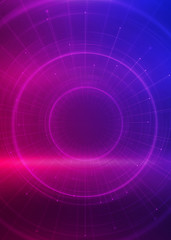 Dark tech abstract background with neon glow. Cyber circle laser figure on abstract background