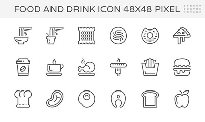 Food and drink and coffee vector icon set design,  48X48 pixel perfect and editable stroke.