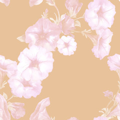 Fototapeta na wymiar Watercolor seamless pattern of Petunia flowers.