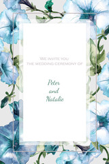 Greeting frame, invitation frame with watercolor floral elements. Watercolor card for wedding invitation. - 325308971
