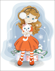 Santa Claus girl with cat