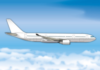 Fototapeta na wymiar European passengers airplane in the sky, vector illustration