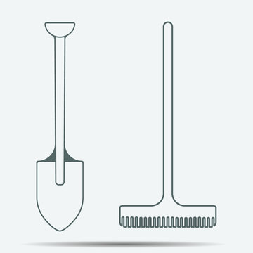 Shovel and rake Icon illustration isolated vector sign symbol