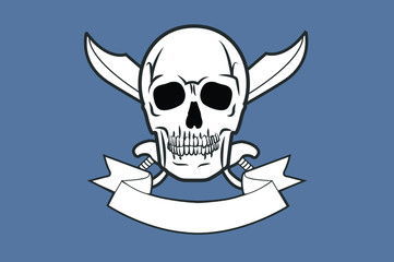 Vector Isolated Illustration of a Skull with Two Crossed Swords and Banner