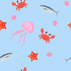 Vector Illustration Sea Themed Seamless Pattern Background 