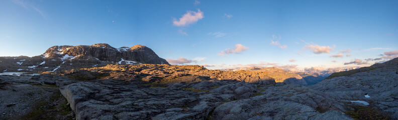 panorama view on the hiking trail to the famous trolltunga in norway