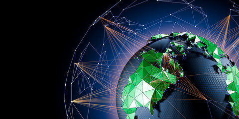 Communication technology for internet business. Global world network with air routes. 3d illustration © pinkeyes