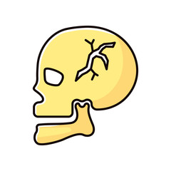 Skull fracture RGB color icon. Cranial bone break. Dangerous head injury. Emergency. Accident. Trauma, wound. Healthcare. Medical condition. Isolated vector illustration