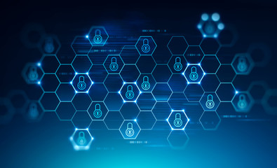 Blue online security icons background