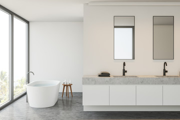 Obraz na płótnie Canvas White bathroom interior, tub and sink