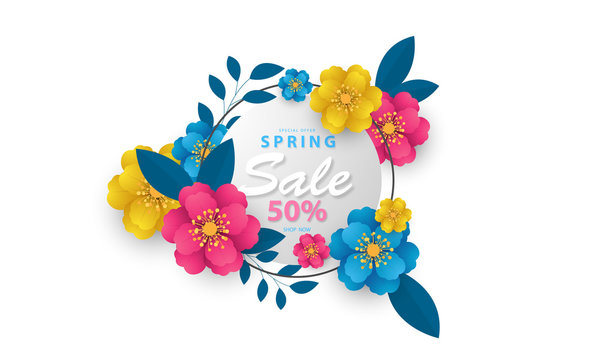 Design banner flower Spring background with beautiful. Vector illustration template banners.