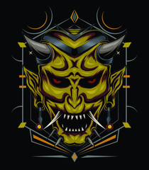 kabuki illustration. devil face illustration. head of demon LOGO