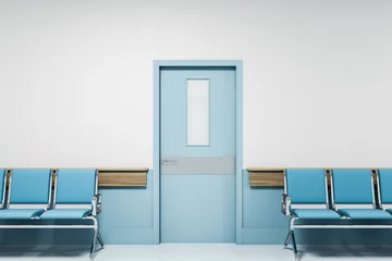 Fotobehang Row of blue chairs in empty hospital corridor © ImageFlow