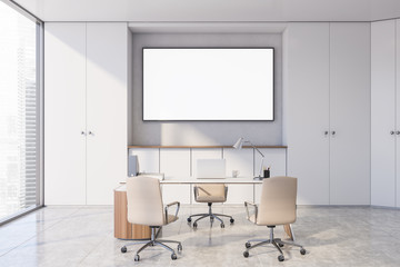 White boss office interior with poster