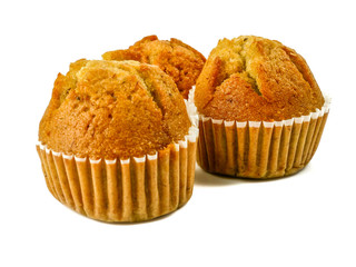 Banana muffin cupcakes isolated on white background.sweet dessert bakery.