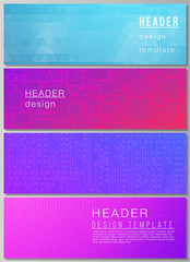 The minimalistic vector illustration of the editable layout of headers, banner design templates. Abstract geometric pattern with colorful gradient business background.