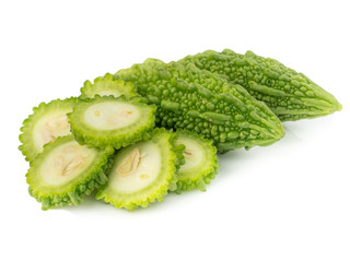 Balsam apple, Bitter cucumber, Bitter gourd, Balsam pear (momordica charantia) isolated on white background.