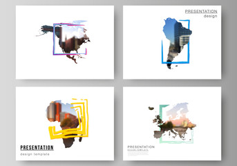 Vector layout of the presentation slides design business templates, multipurpose template for presentation brochure. Design template in the form of world maps and colored frames, insert your photo.