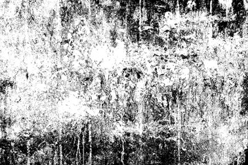 Dirty drips on rough concrete wall. Worn grunge texture. Black and white pattern. Cement distress background.