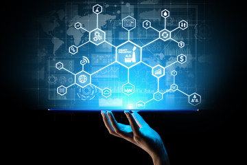 Smart industry 4.0, Manufacturing Automation Internet of Things. Business and technology concept on virtual screen.