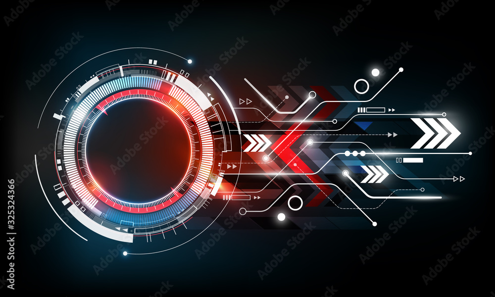 Wall mural abstract futuristic electronic circuit technology blue red background concept, vector illustration