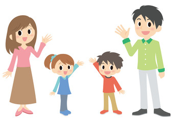 手を振る4人家族