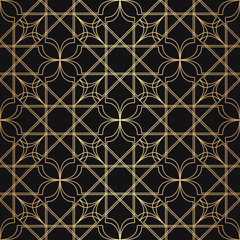 Art deco seamless pattern with gold lines. Vintage geometric background gatsby. Luxury backdrop nouveau. Golden lined art deco ornate. Elegant geometric ornament. Vector graphic subtle diamond lattice