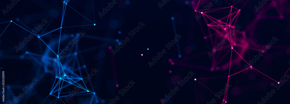 Poster Abstract digital connection dots and lines. Technology background. Network connection structure. Plexus effect. 3d
